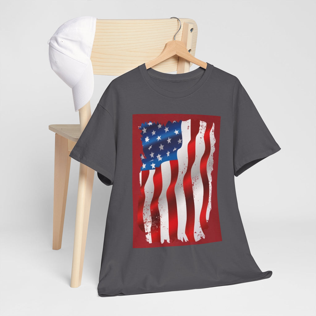 American Flag Graphic Tee — Distressed Wavy Stars & Stripes