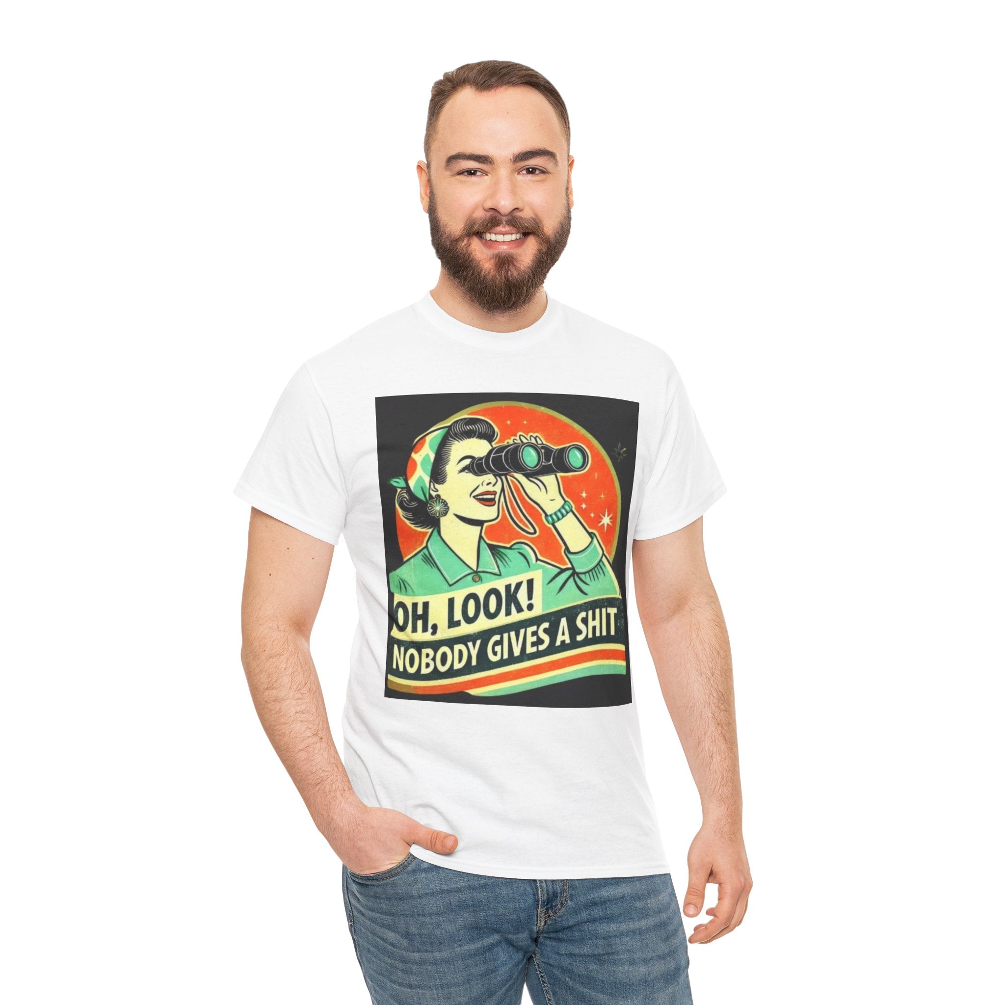 Graphic Tee — "Oh, Look! Nobody Gives a Shit" Retro Binoculars Design