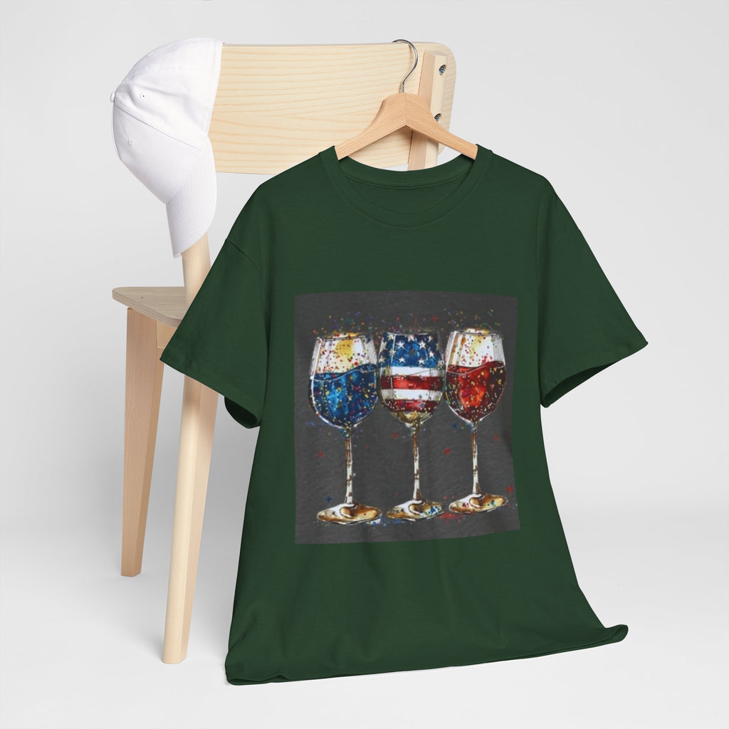 Wine Glasses with American Flag Design Tee