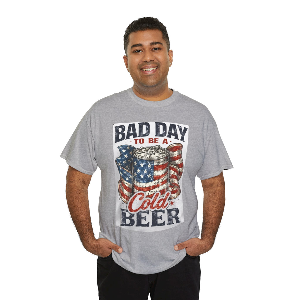 Bad Day to Be a Cold Beer T-Shirt — American Flag Beer Can Graphic Tee