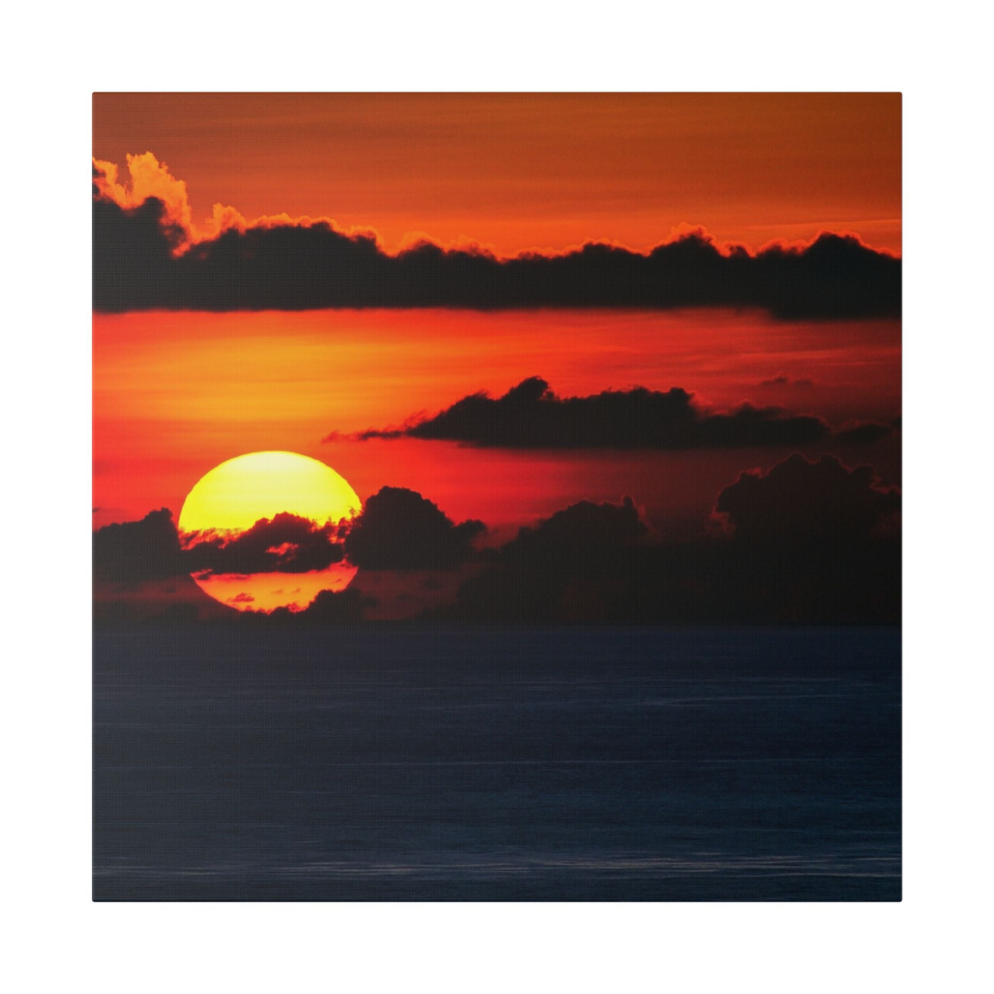 Sunset Ocean Canvas Print — Dramatic Red Sunset Wall Art