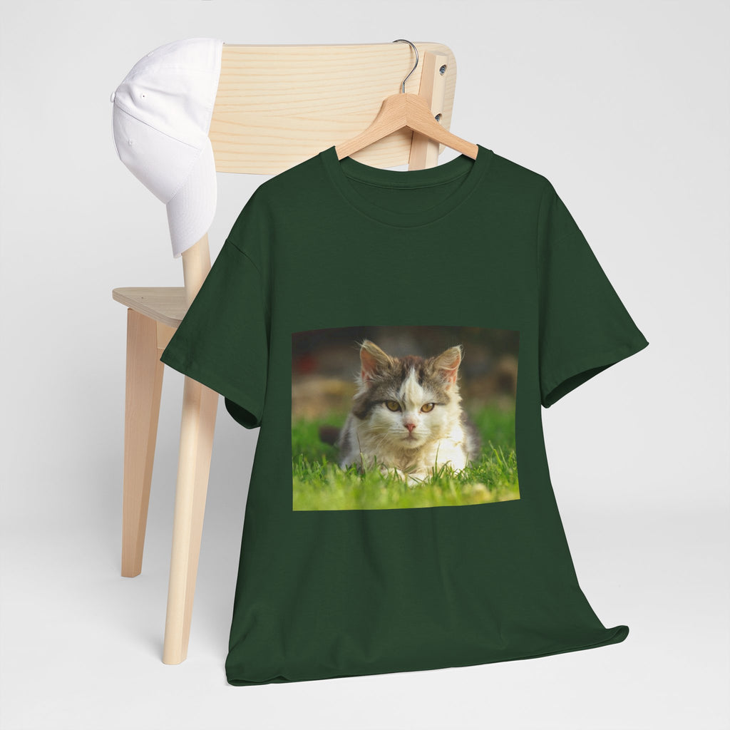 Cat Photo Tee — Relaxed Cat Lying in Grass T-Shirt