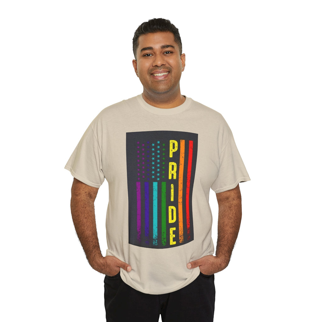 Pride Rainbow Flag Tee — Vertical "PRIDE" Graphic T-Shirt