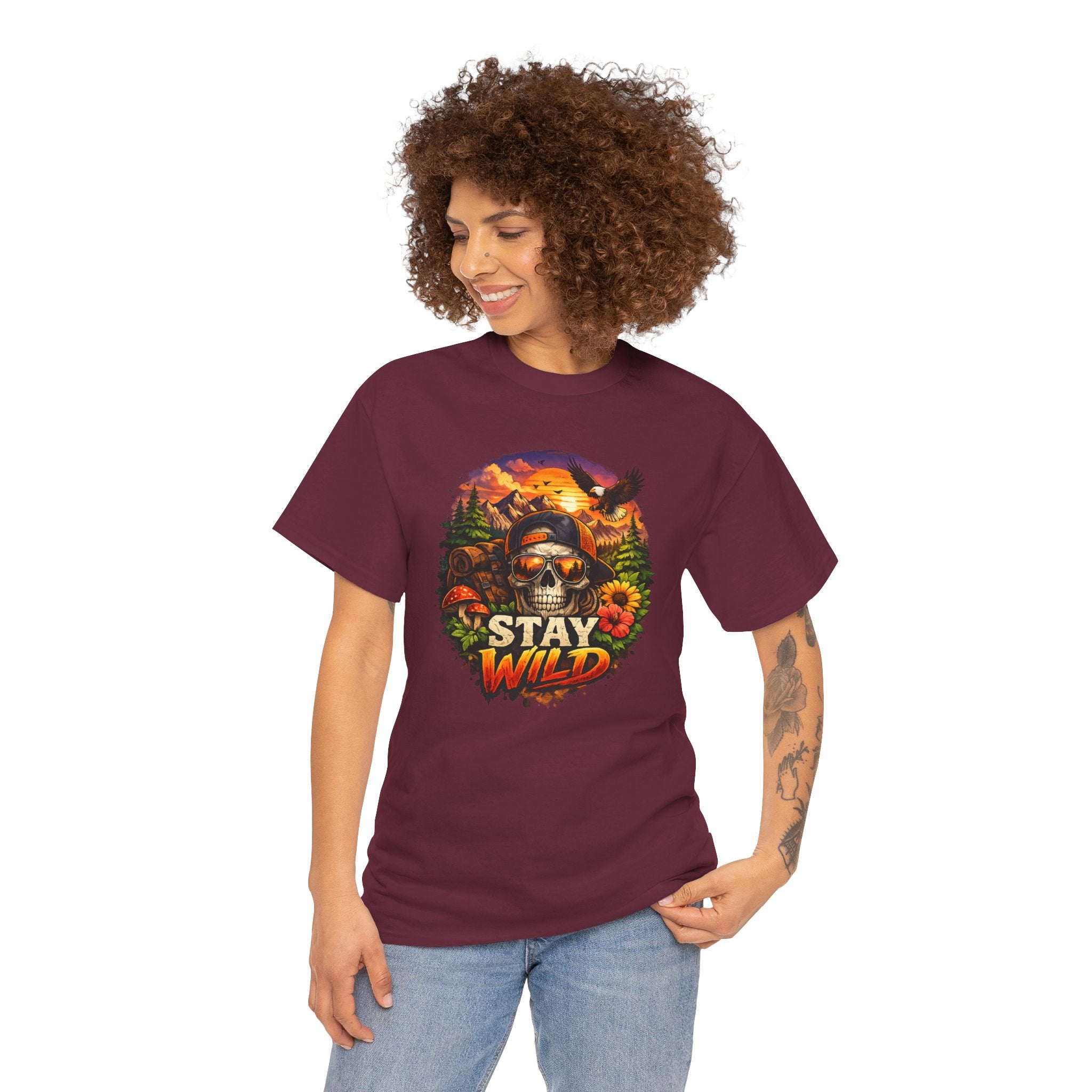 Stay Wild Skull Tee — Vintage Sunset Skull & Sunflower Graphic T-Shirt