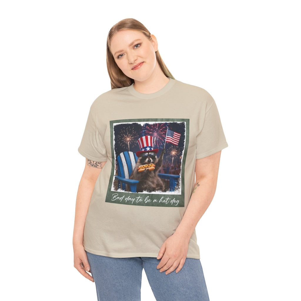 Patriotic Uncle Sam Bear T-Shirt — 'God Spares Us to Be a Hot Dog' 4th of July Tee