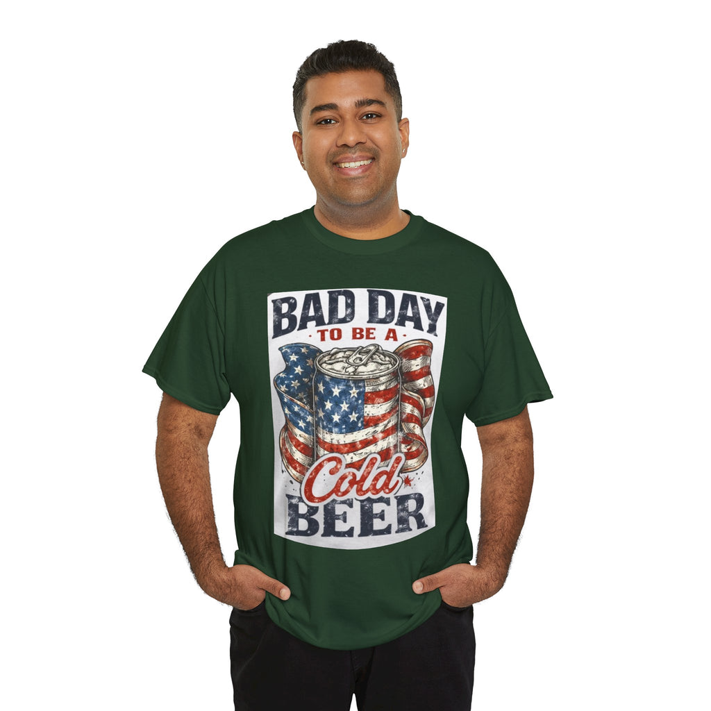 Bad Day to Be a Cold Beer T-Shirt — American Flag Beer Can Graphic Tee