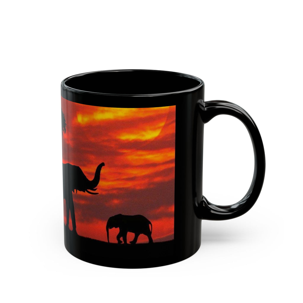 Elephant Sunset Mug — African Safari Silhouette Coffee Cup (11oz/15oz)