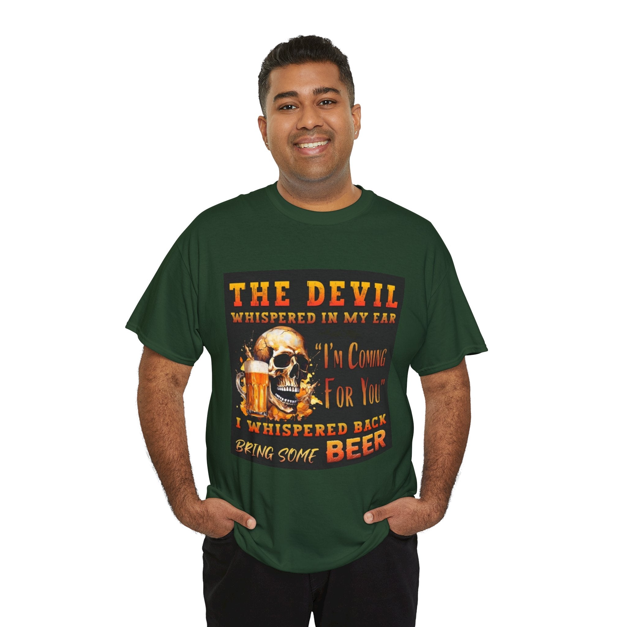 Devil Whispered T-Shirt — “I’m Coming For You” Skull Beer Graphic Tee
