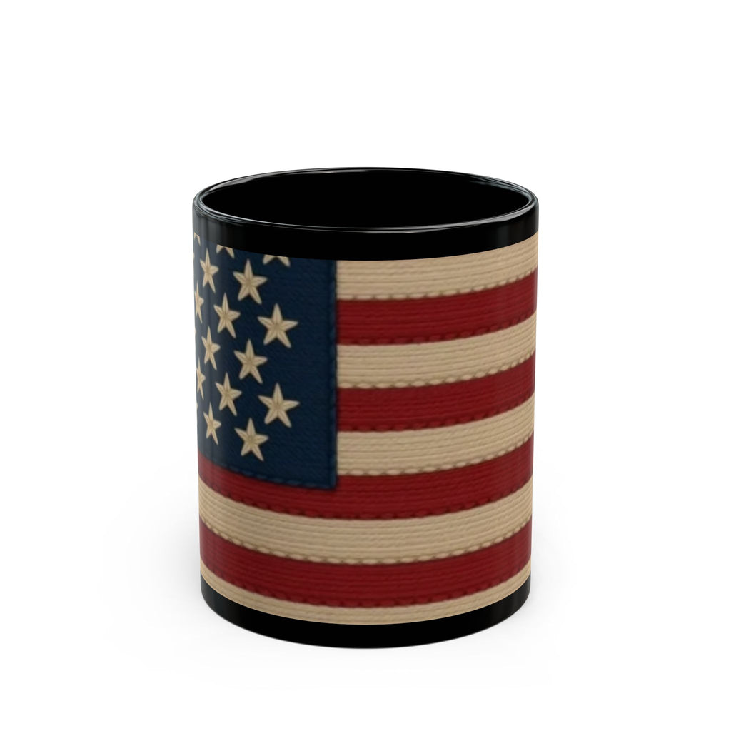 American Flag Vintage Black Mug — Patriotic Stars & Stripes Coffee Cup (11oz/15oz)