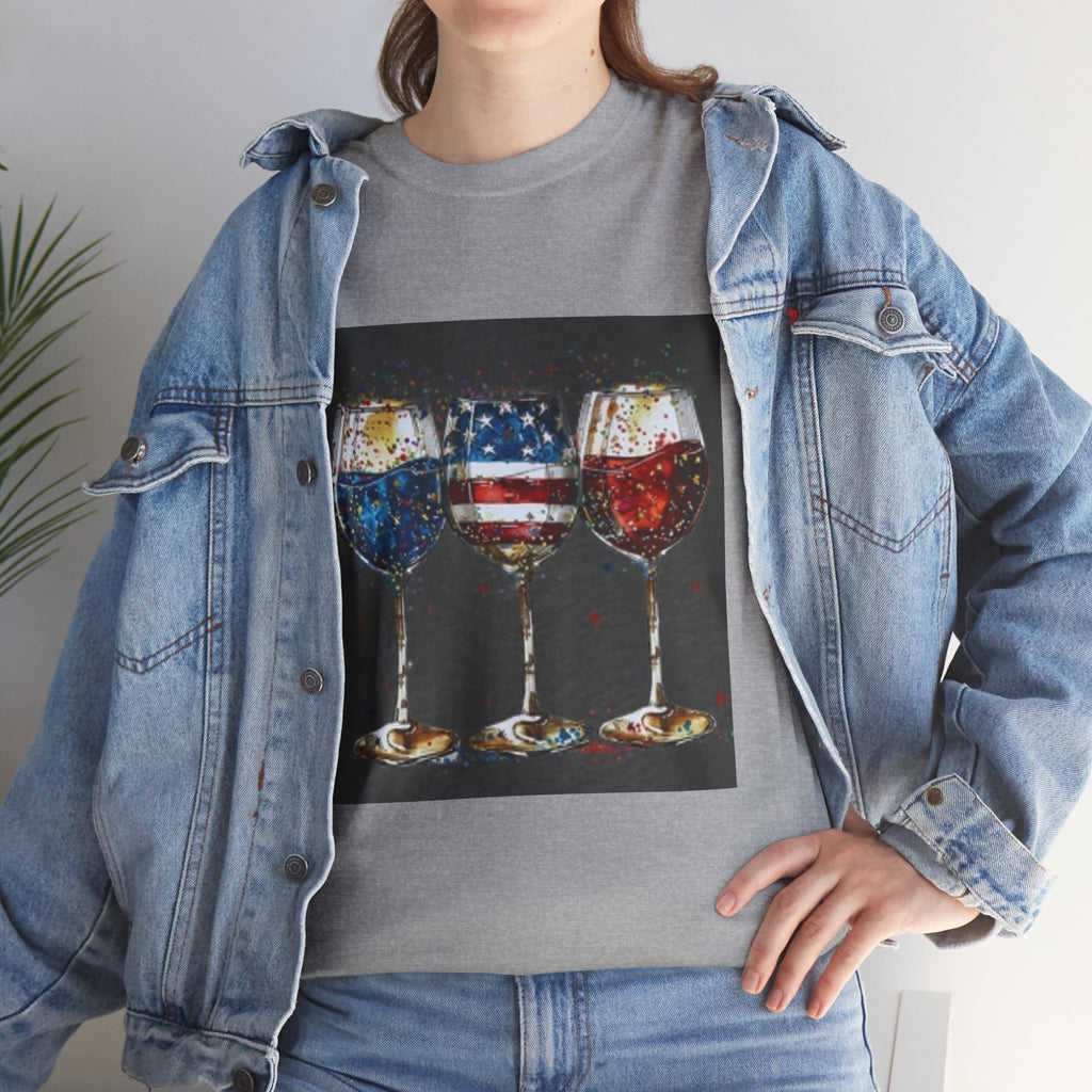 Wine Glasses with American Flag Design Tee