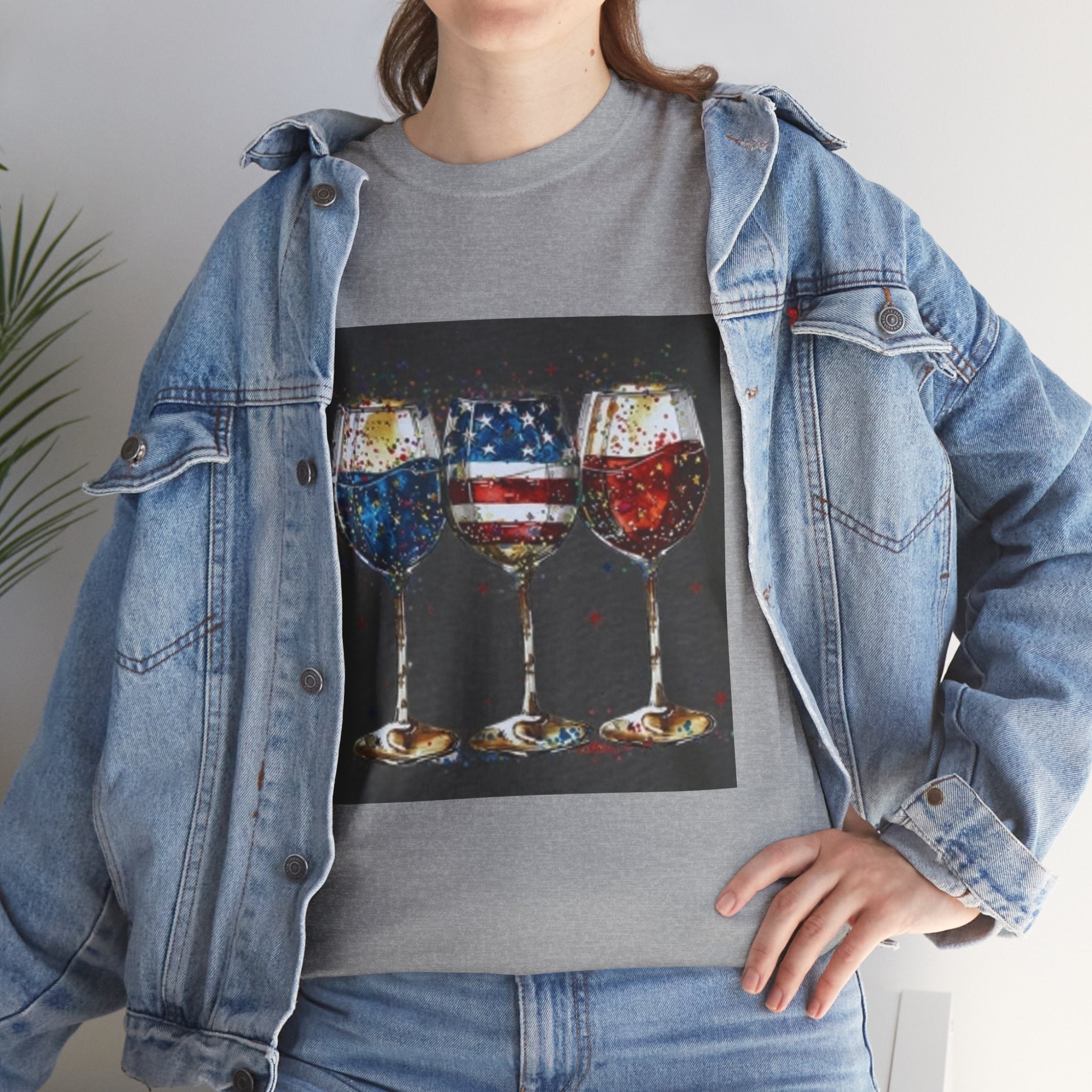 Wine Glasses with American Flag Design Tee