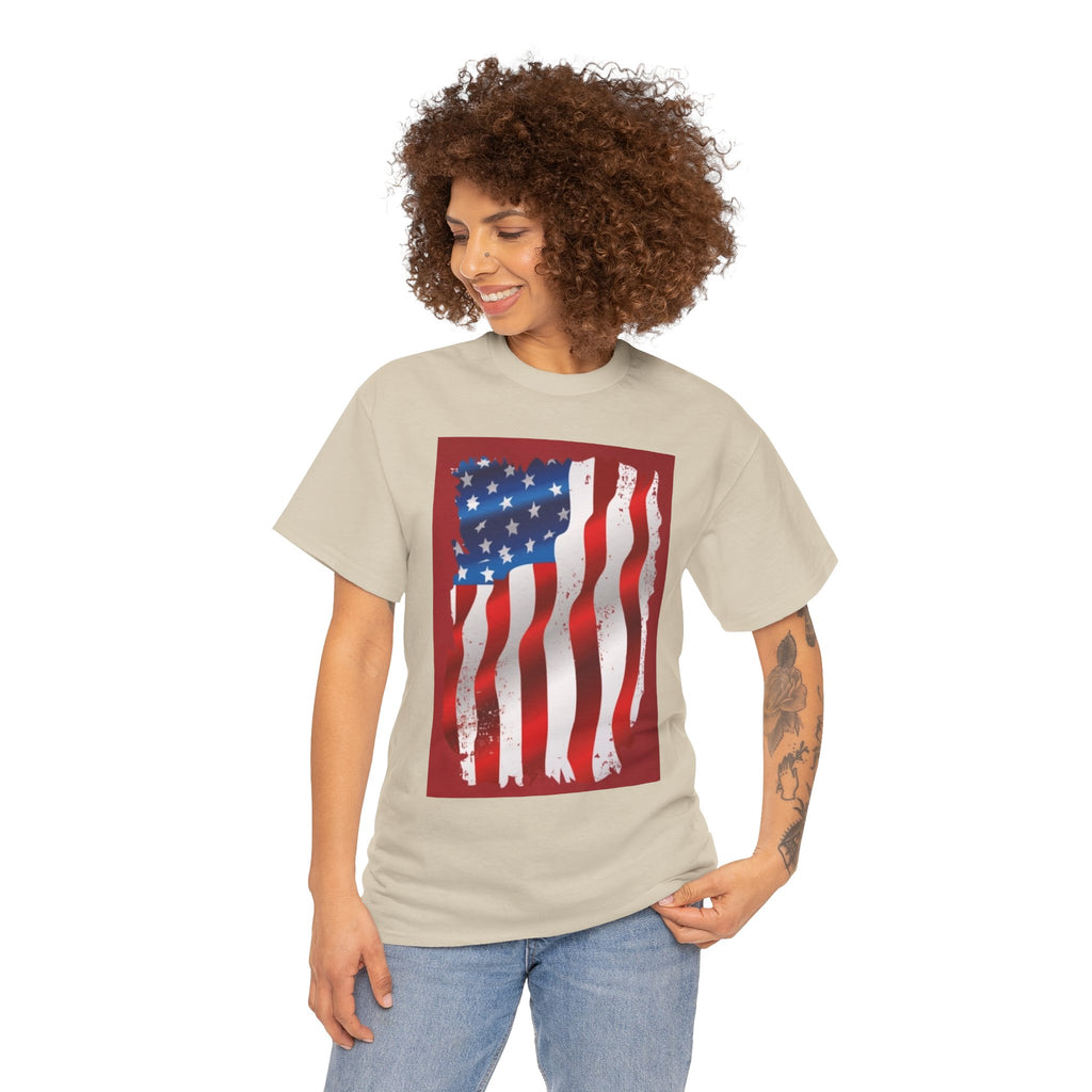 American Flag Graphic Tee — Distressed Wavy Stars & Stripes