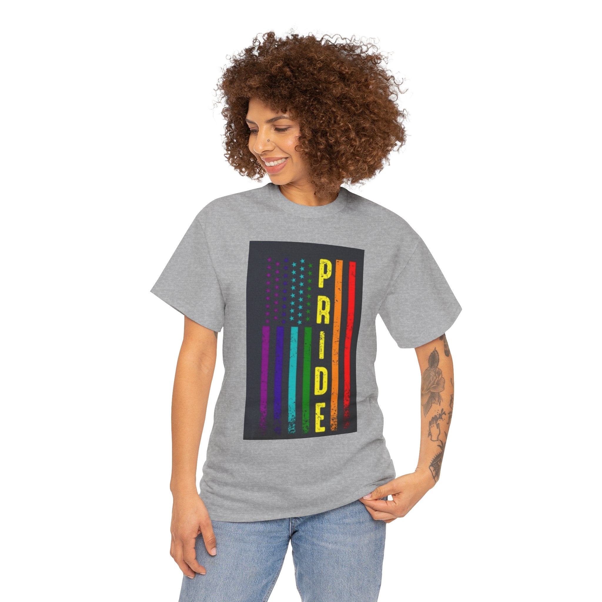 Pride Rainbow Flag Tee — Vertical "PRIDE" Graphic T-Shirt
