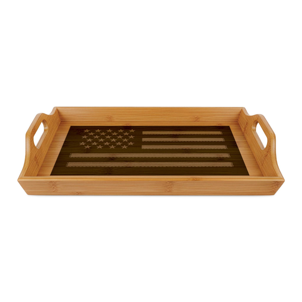 Engraved Bamboo Serving Tray — American Flag Design, Patriotic Kitchen Decor