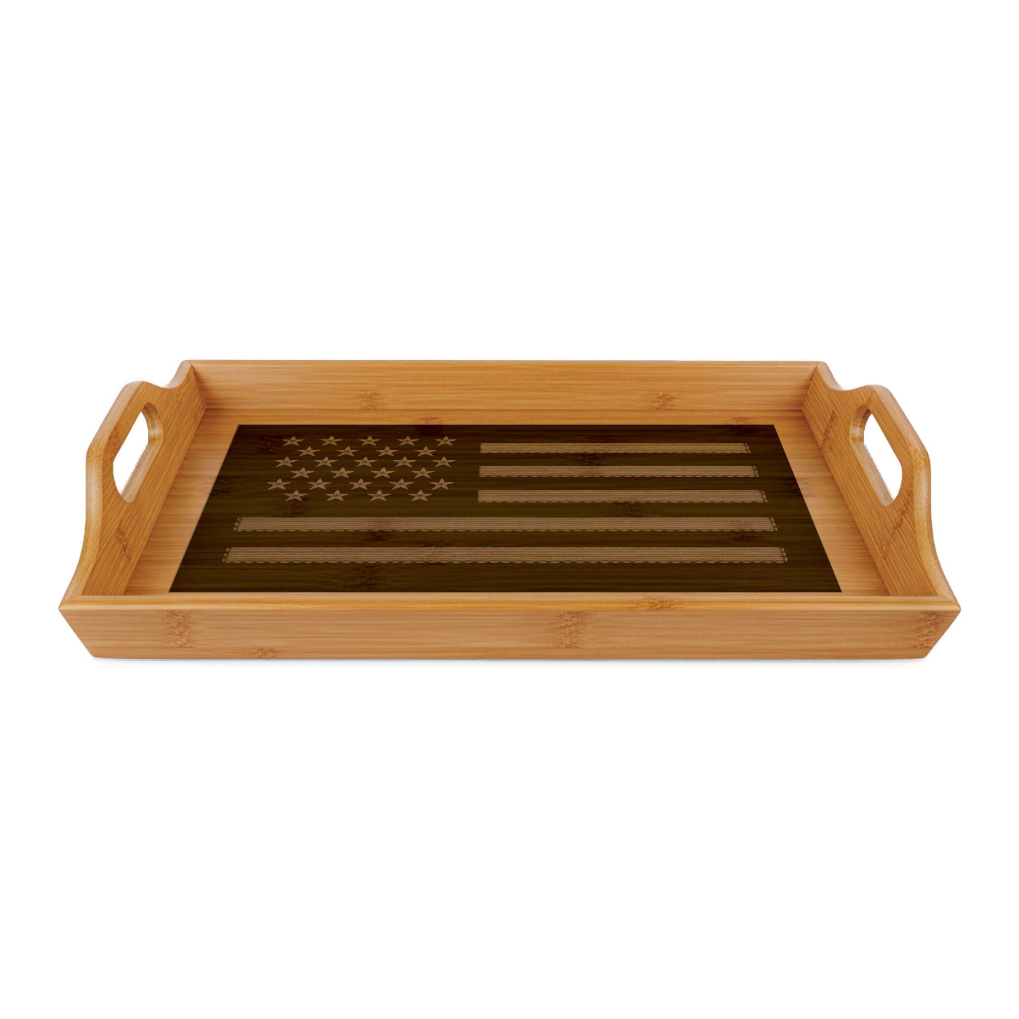 Engraved Bamboo Serving Tray — American Flag Design, Patriotic Kitchen Decor