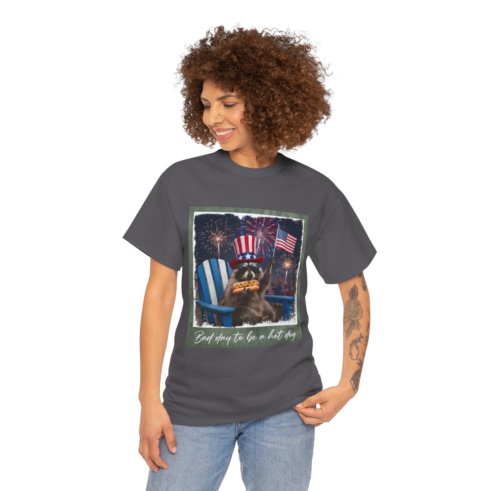 Patriotic Uncle Sam Bear T-Shirt — 'God Spares Us to Be a Hot Dog' 4th of July Tee