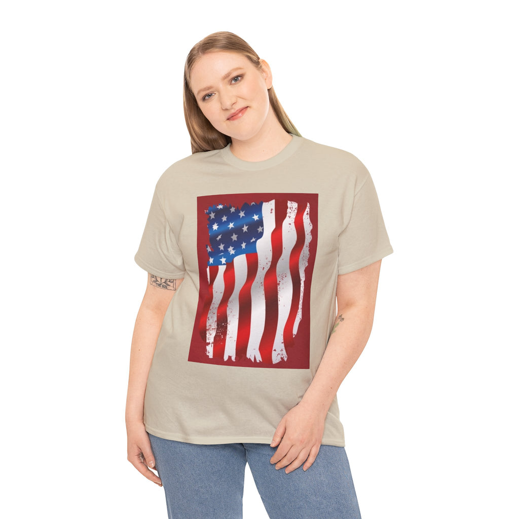 American Flag Graphic Tee — Distressed Wavy Stars & Stripes