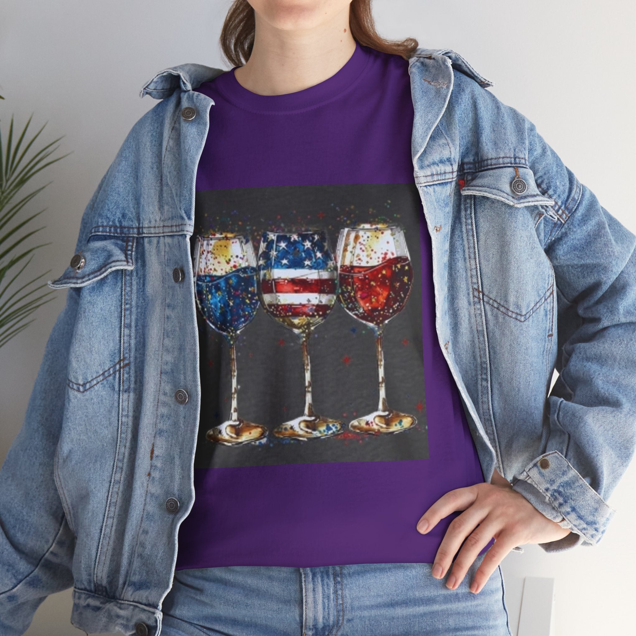 Wine Glasses with American Flag Design Tee