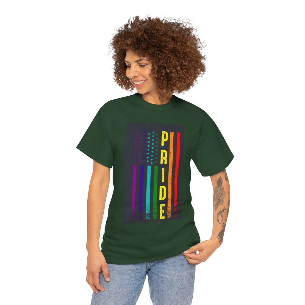 Pride Rainbow Flag Tee — Vertical "PRIDE" Graphic T-Shirt