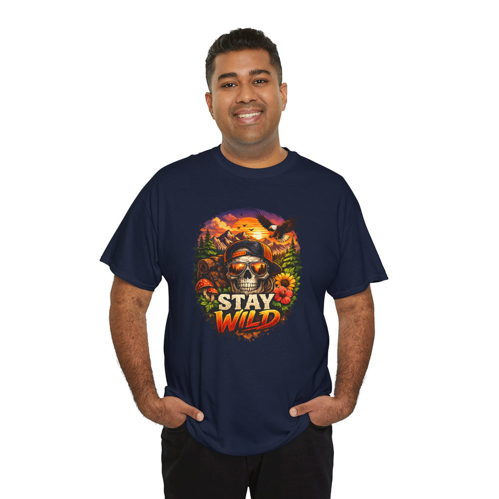 Stay Wild Skull Tee — Vintage Sunset Skull & Sunflower Graphic T-Shirt