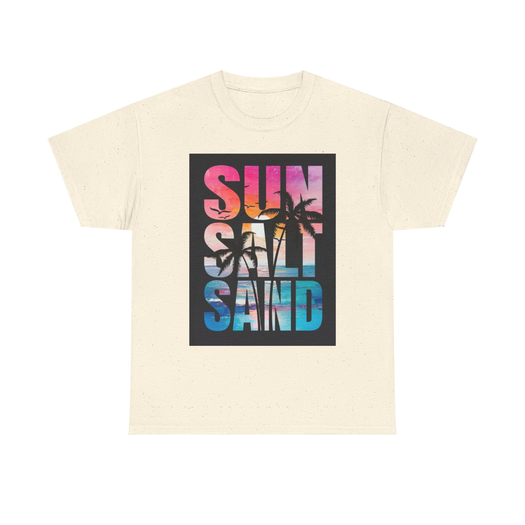 Sun Salt Sand Beach T-Shirt — Tropical Palm Sunset Graphic Tee