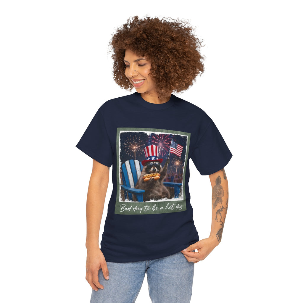 Patriotic Uncle Sam Bear T-Shirt — 'God Spares Us to Be a Hot Dog' 4th of July Tee