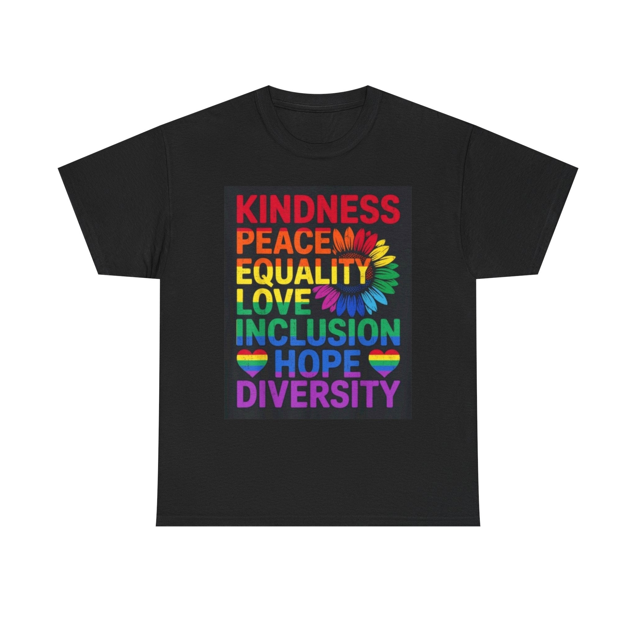 Kindness Peace Equality Rainbow T-Shirt — Pride Inclusion & Diversity Tee