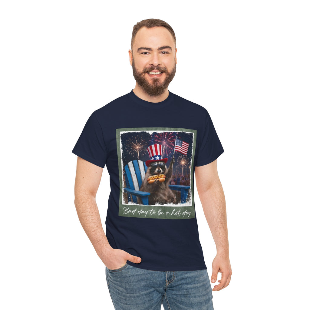 Patriotic Uncle Sam Bear T-Shirt — 'God Spares Us to Be a Hot Dog' 4th of July Tee