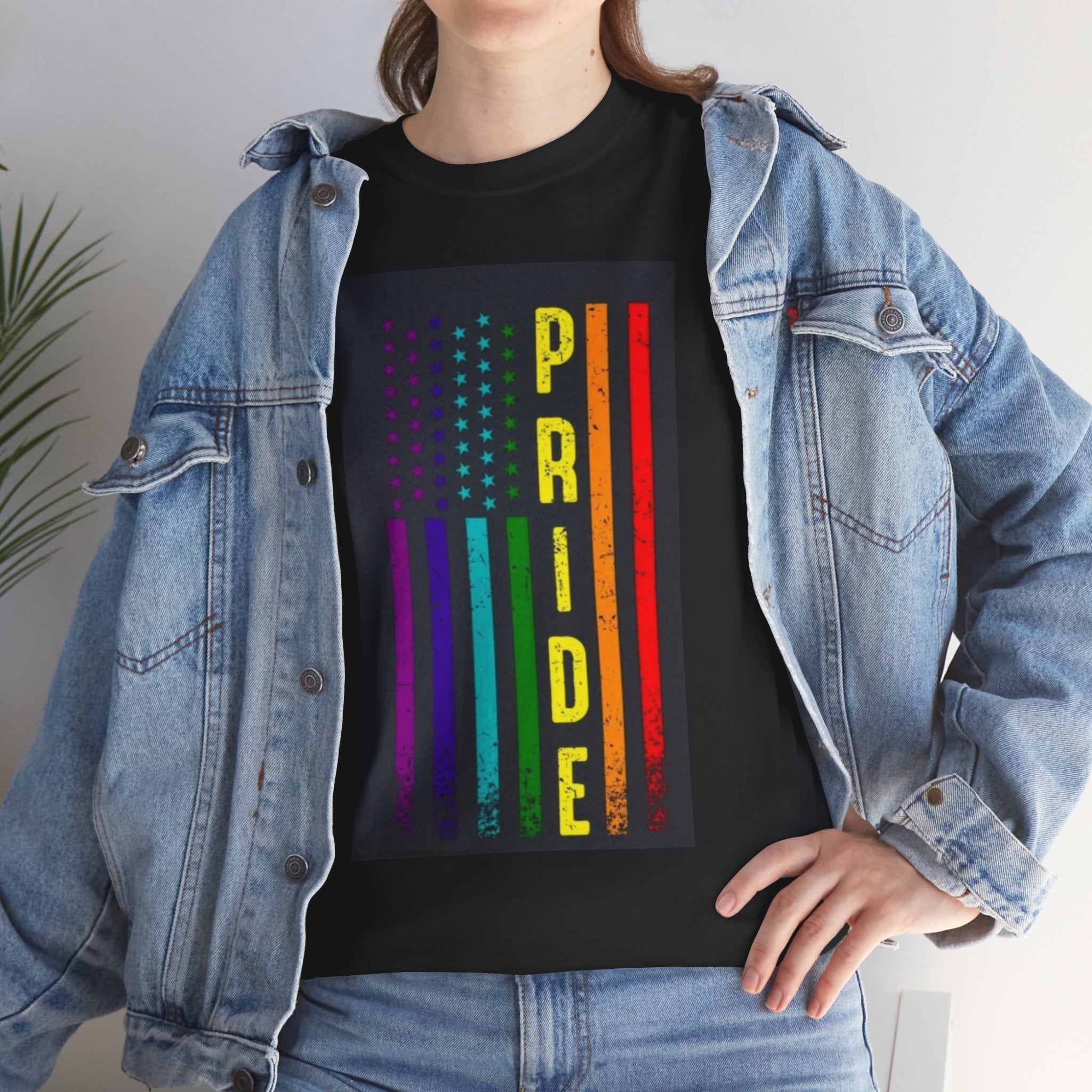 Pride Rainbow Flag Tee — Vertical "PRIDE" Graphic T-Shirt