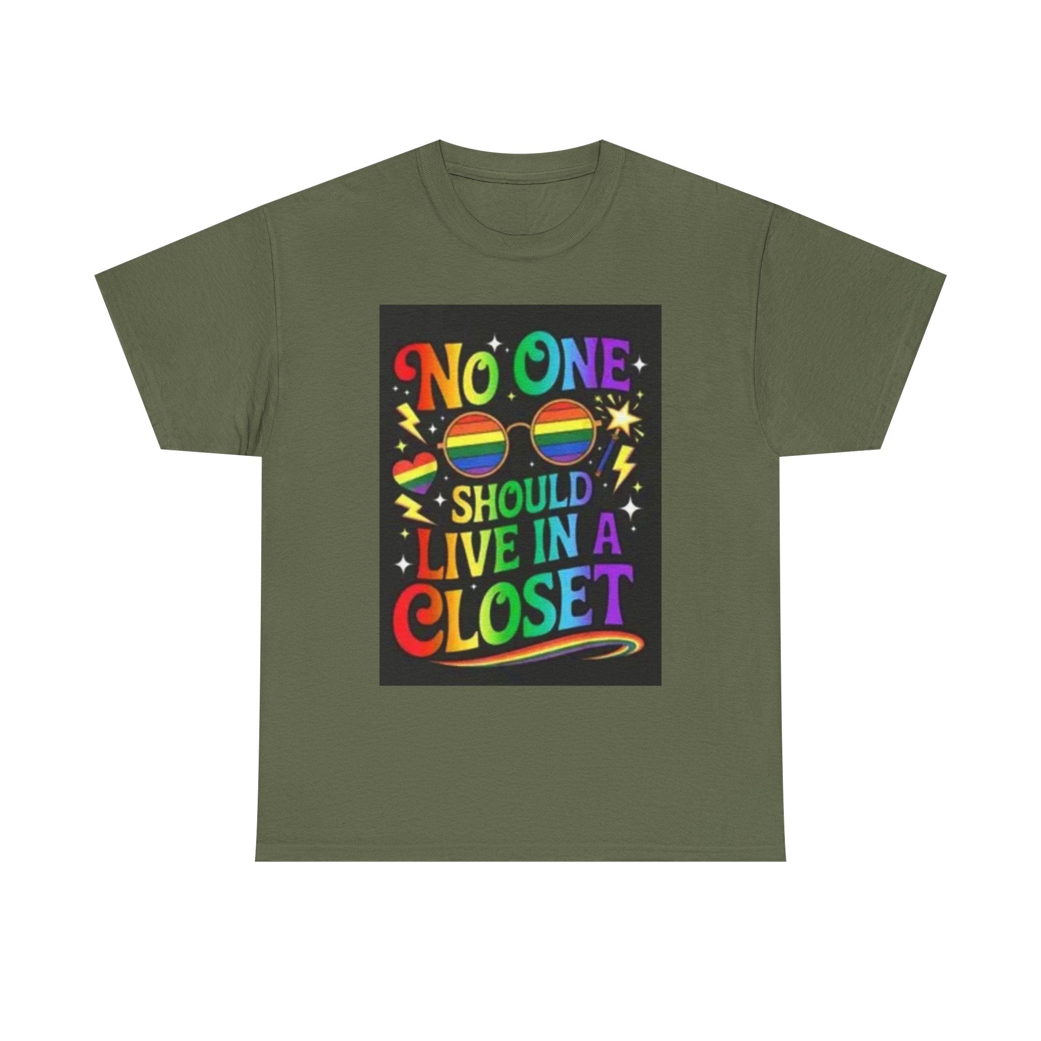 T‑Shirt — "No One Should Live in a Closet" Rainbow Pride Tee