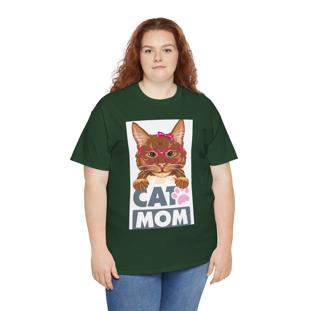 Cat Mom T-Shirt — Cute Cat Face Graphic Tee with "CAT MOM" Paw Print