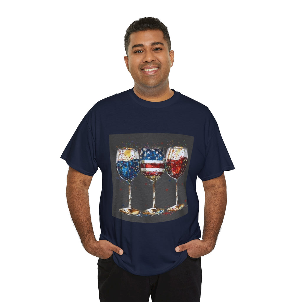 Wine Glasses with American Flag Design Tee