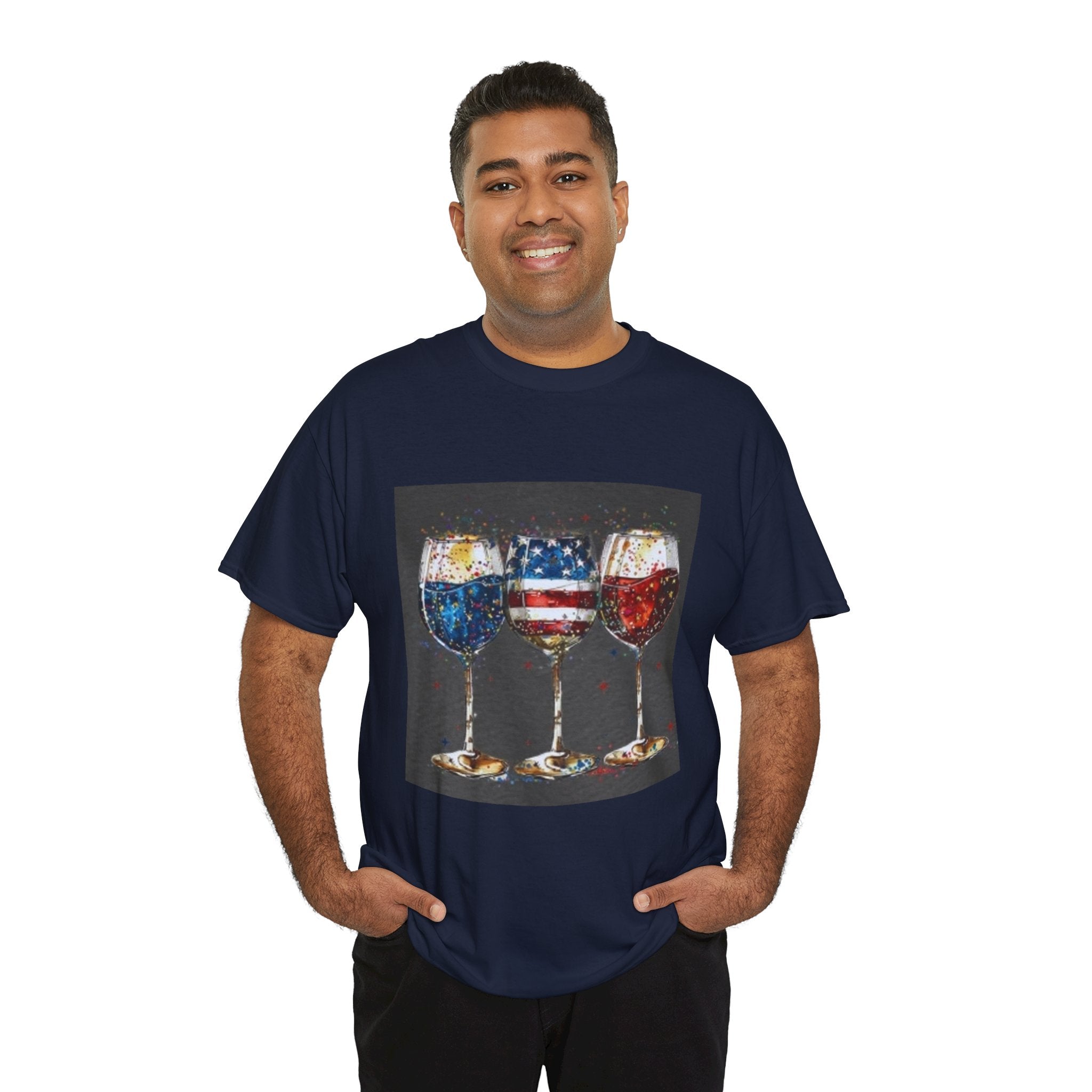 Wine Glasses with American Flag Design Tee