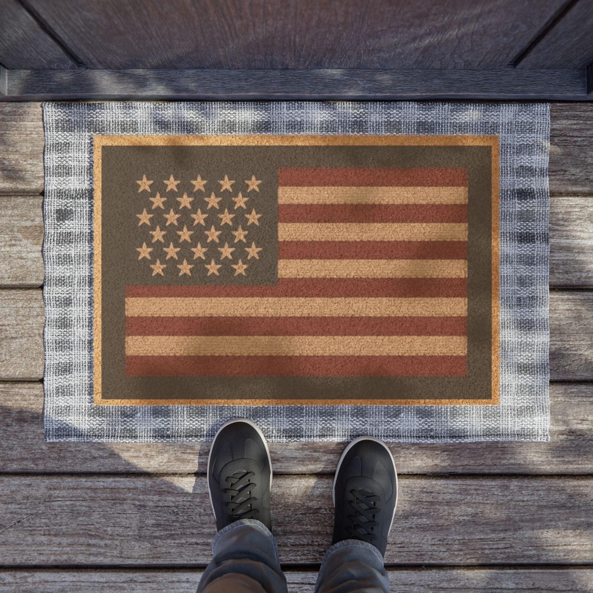 Rustic American Flag Doormat — Patriotic Welcome Rug