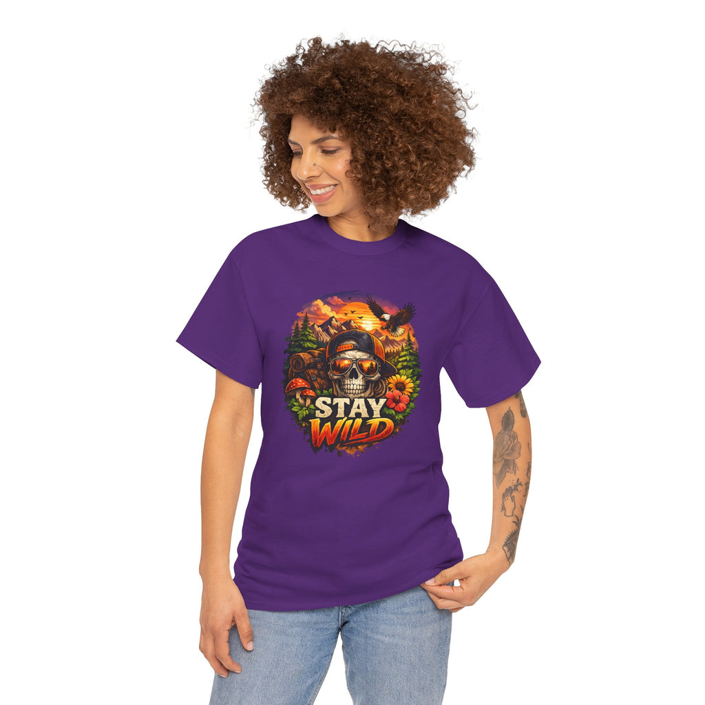 Stay Wild Skull Tee — Vintage Sunset Skull & Sunflower Graphic T-Shirt