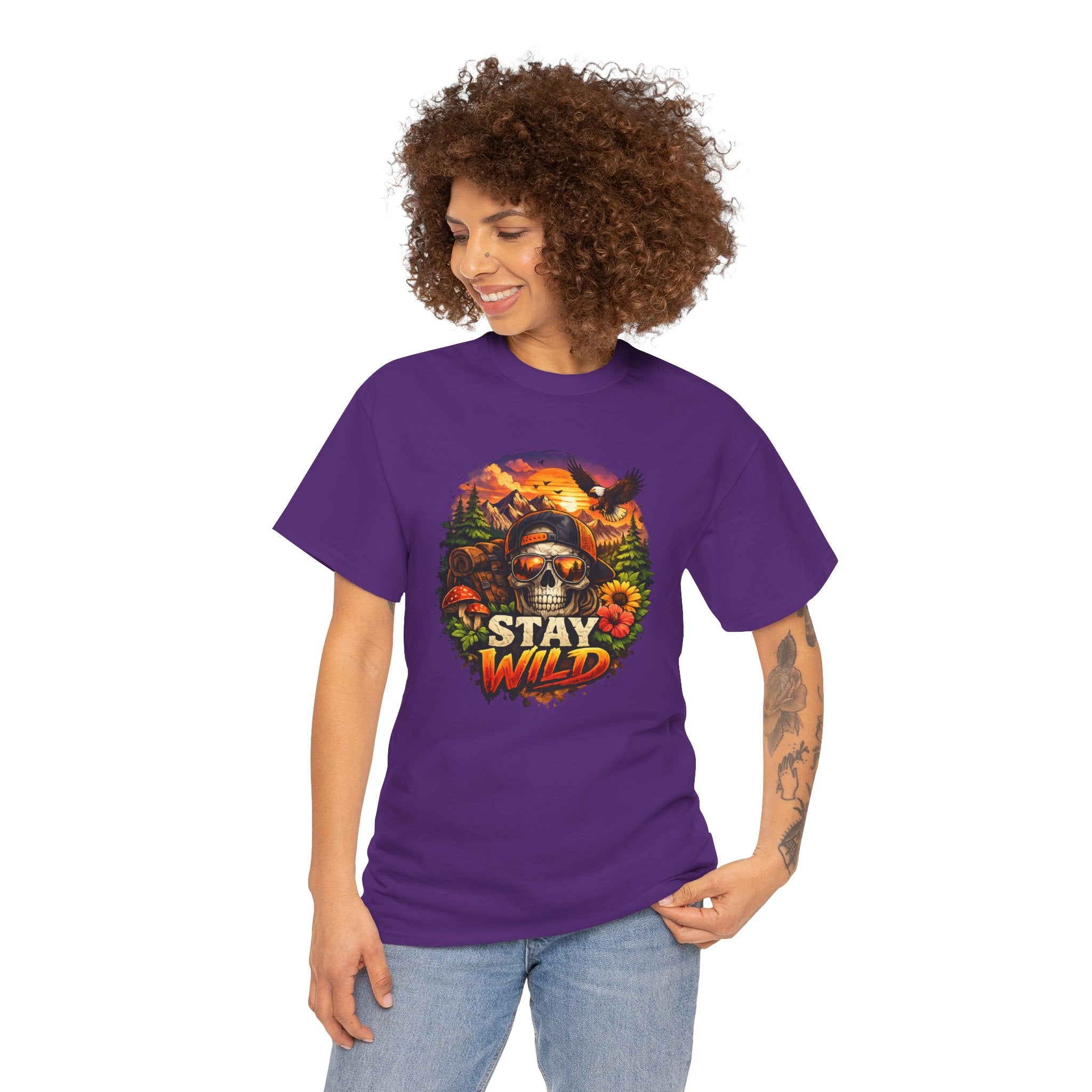 Stay Wild Skull Tee — Vintage Sunset Skull & Sunflower Graphic T-Shirt