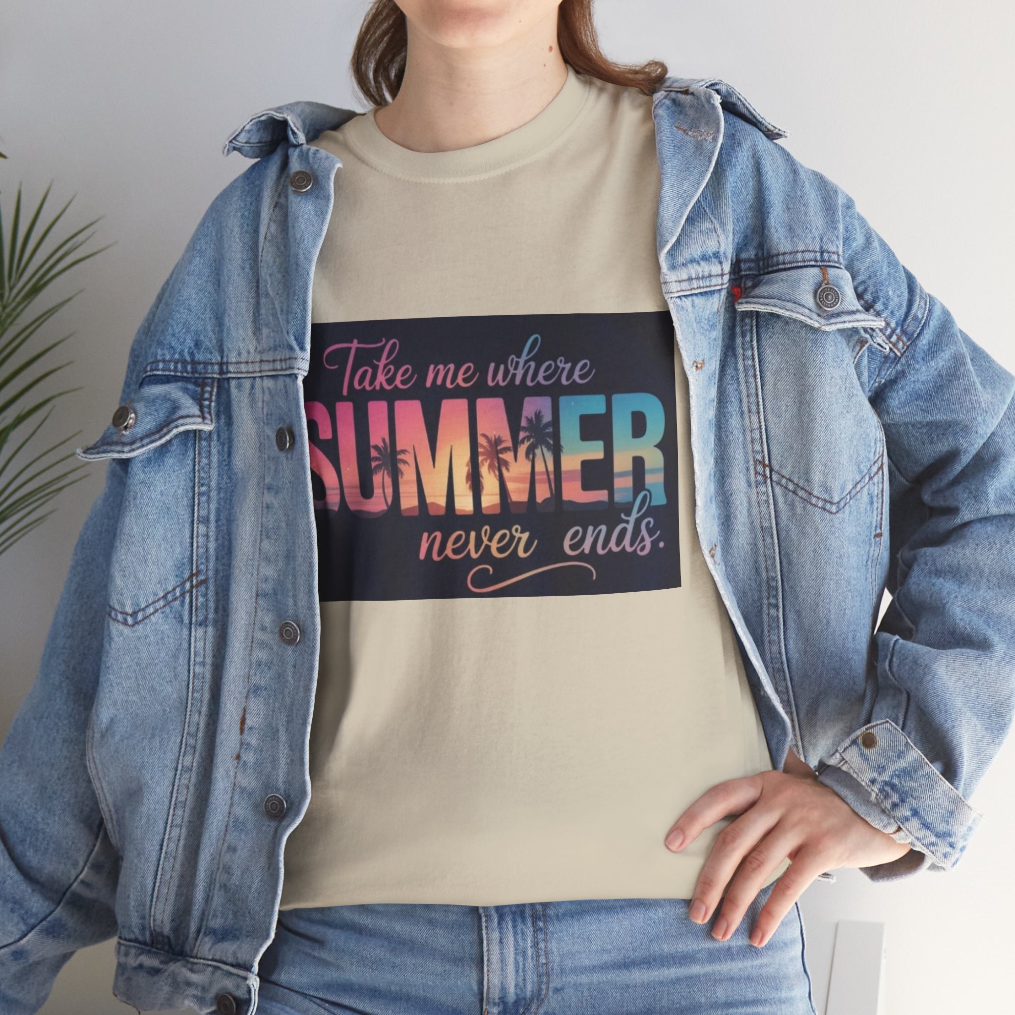 T-Shirt — "Take Me Where Summer Never Ends" Retro Beach Vibes