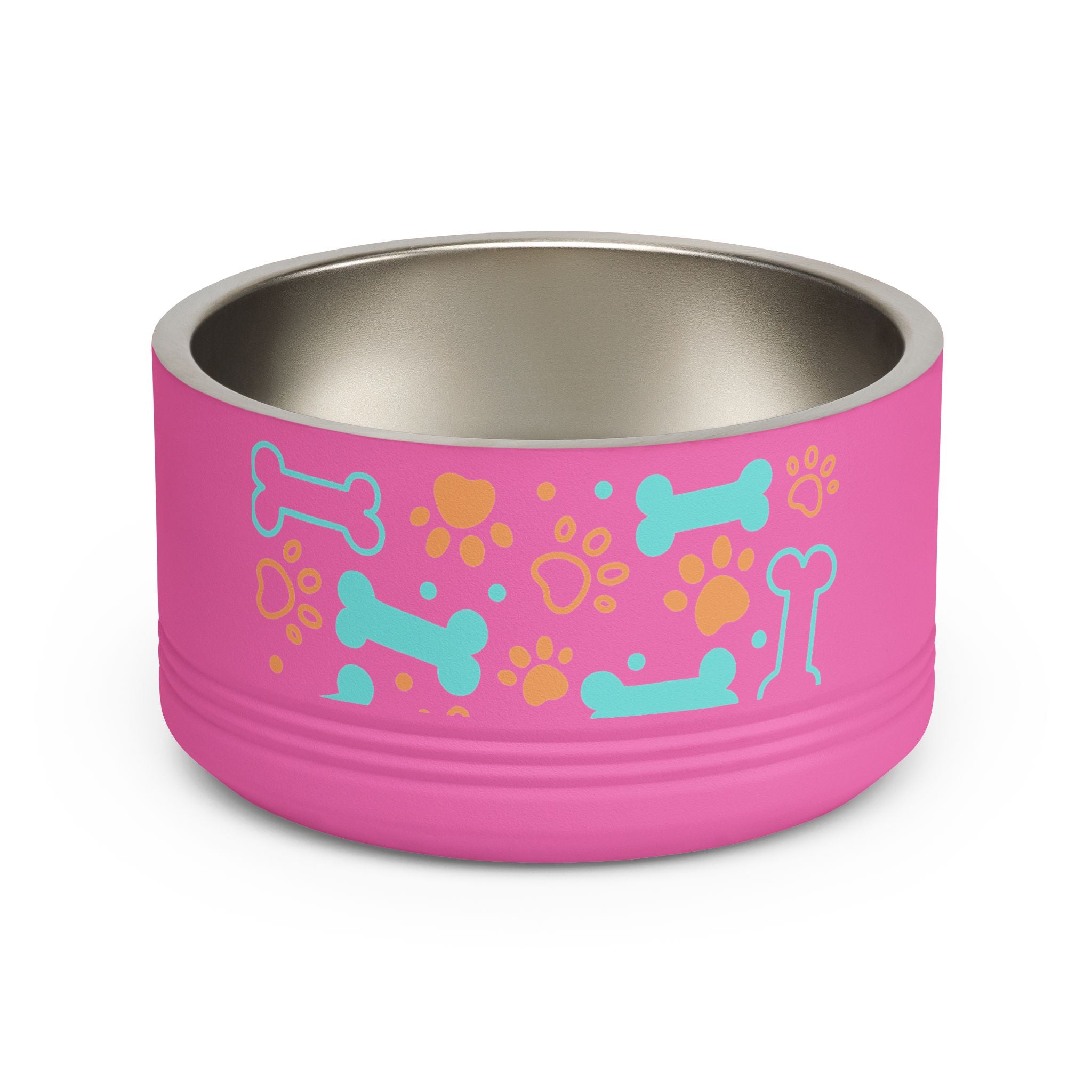 Dog Bone & Paw Print Pet Bowl — 18oz Stainless Steel Dog Food Dish