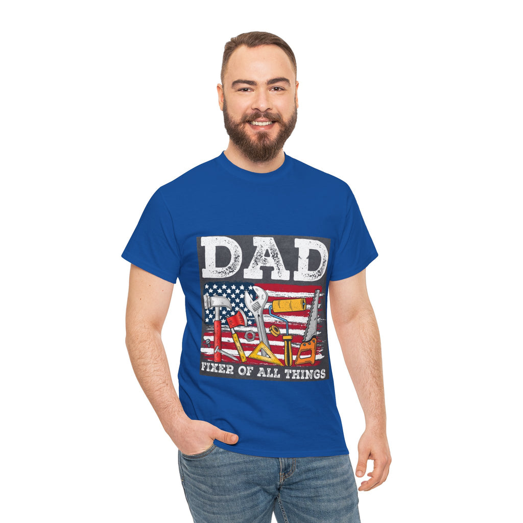 Dad Fixer Of All Things T-Shirt — American Flag Tool Graphic Tee for Fathers