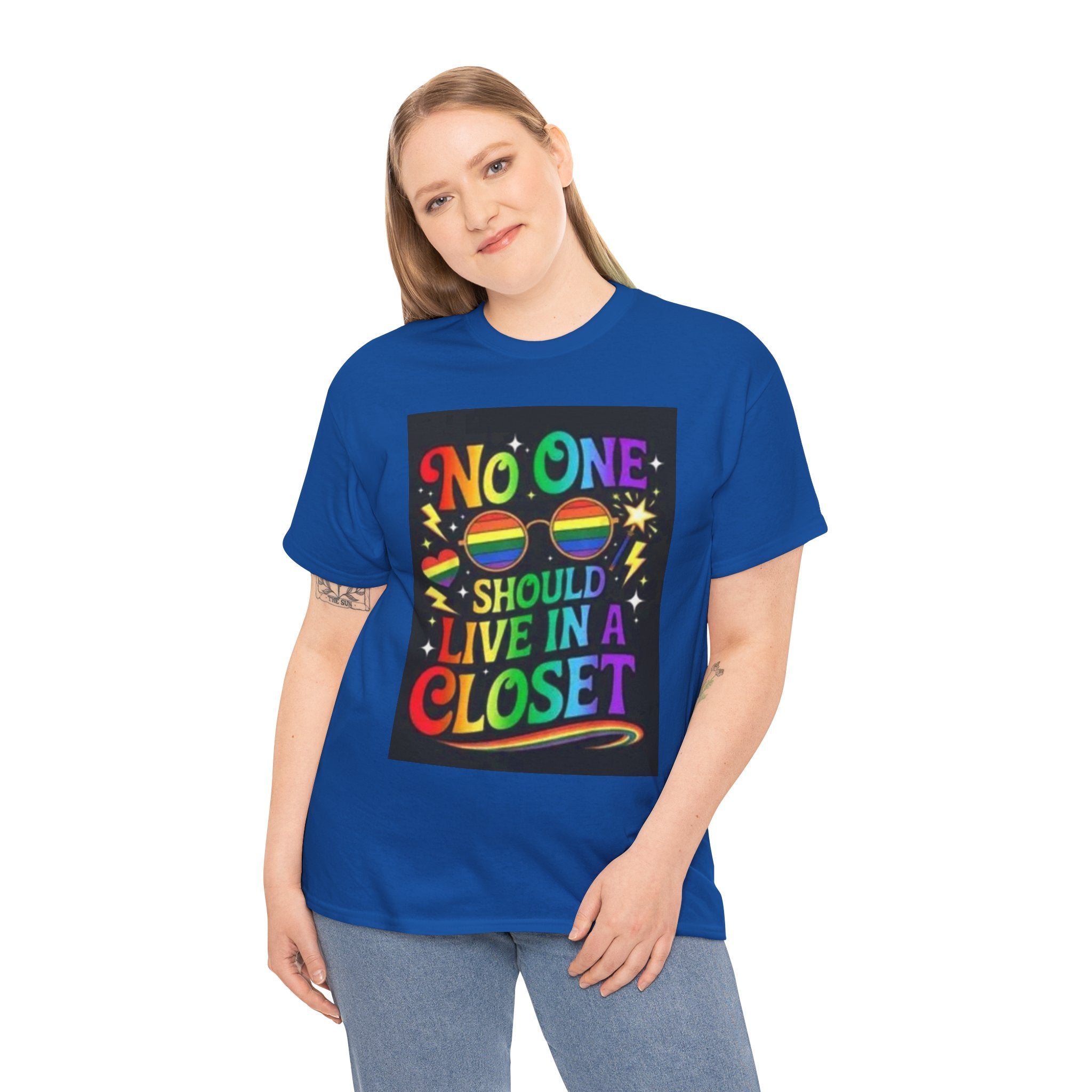 T‑Shirt — "No One Should Live in a Closet" Rainbow Pride Tee