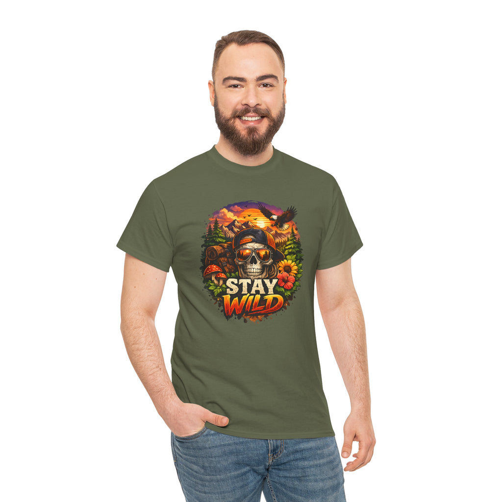 Stay Wild Skull Tee — Vintage Sunset Skull & Sunflower Graphic T-Shirt