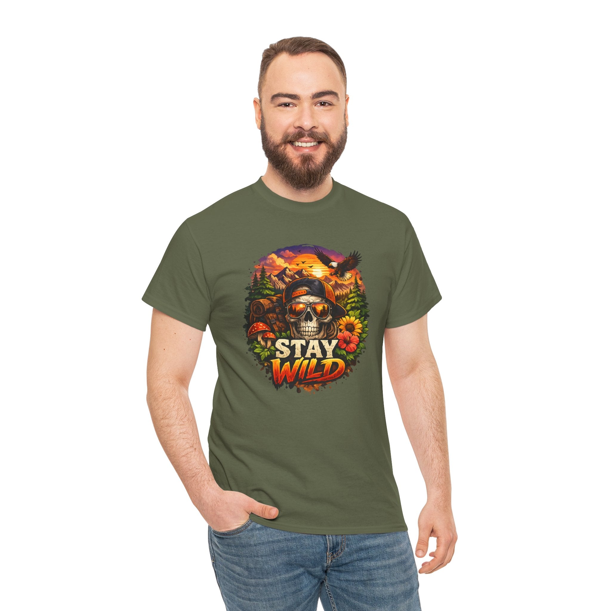 Stay Wild Skull Tee — Vintage Sunset Skull & Sunflower Graphic T-Shirt