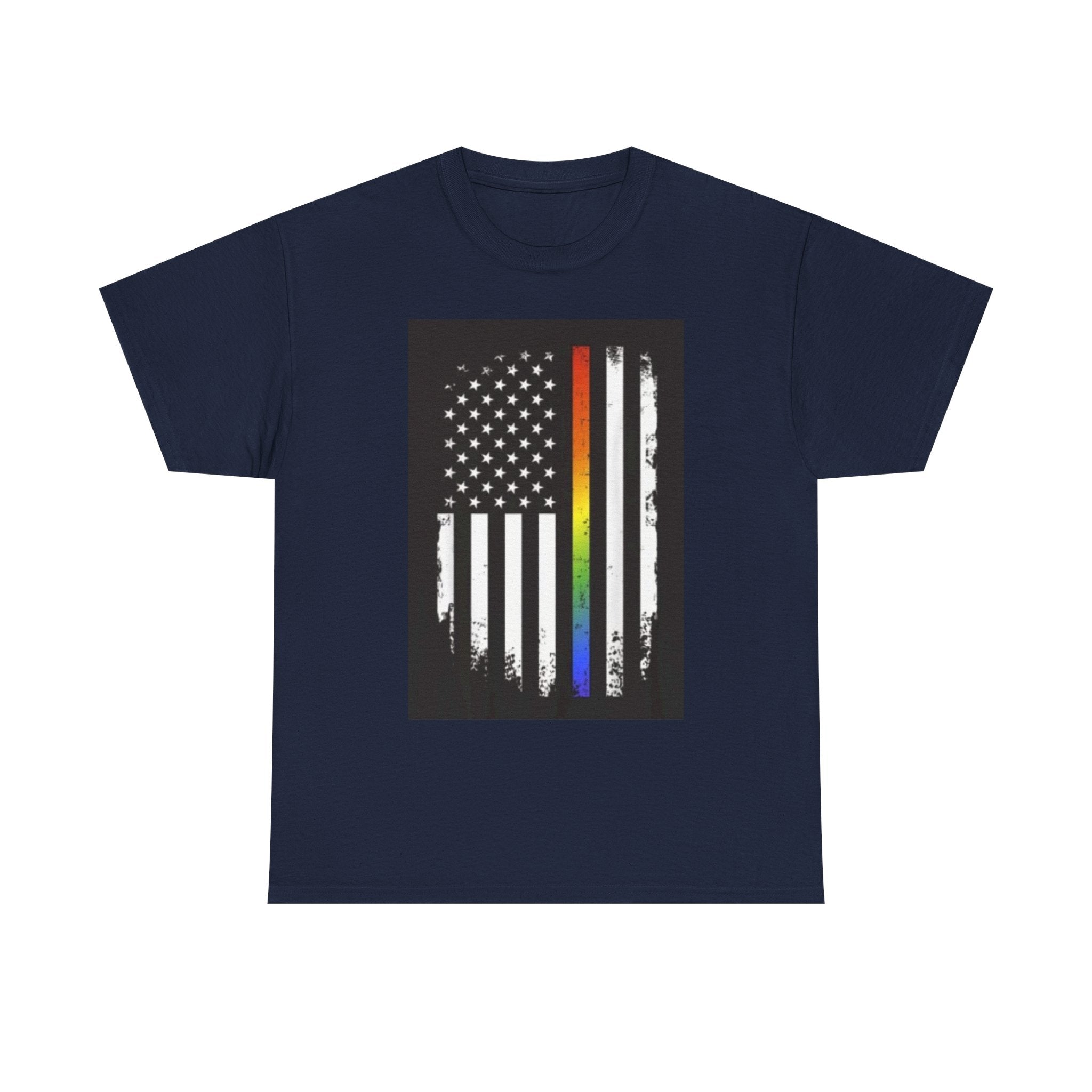 LGBTQ+ Pride Flag T‑Shirt — Distressed American Flag with Rainbow Stripe