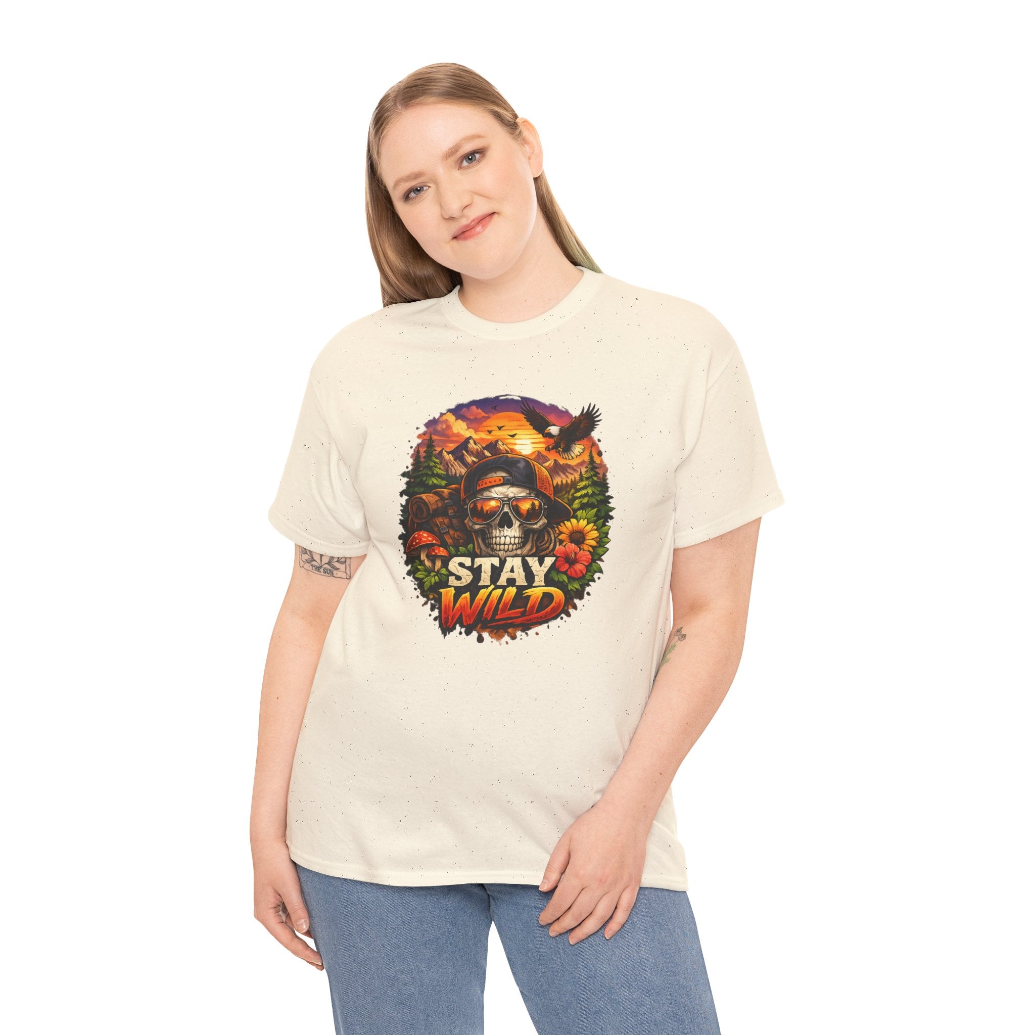 Stay Wild Skull Tee — Vintage Sunset Skull & Sunflower Graphic T-Shirt