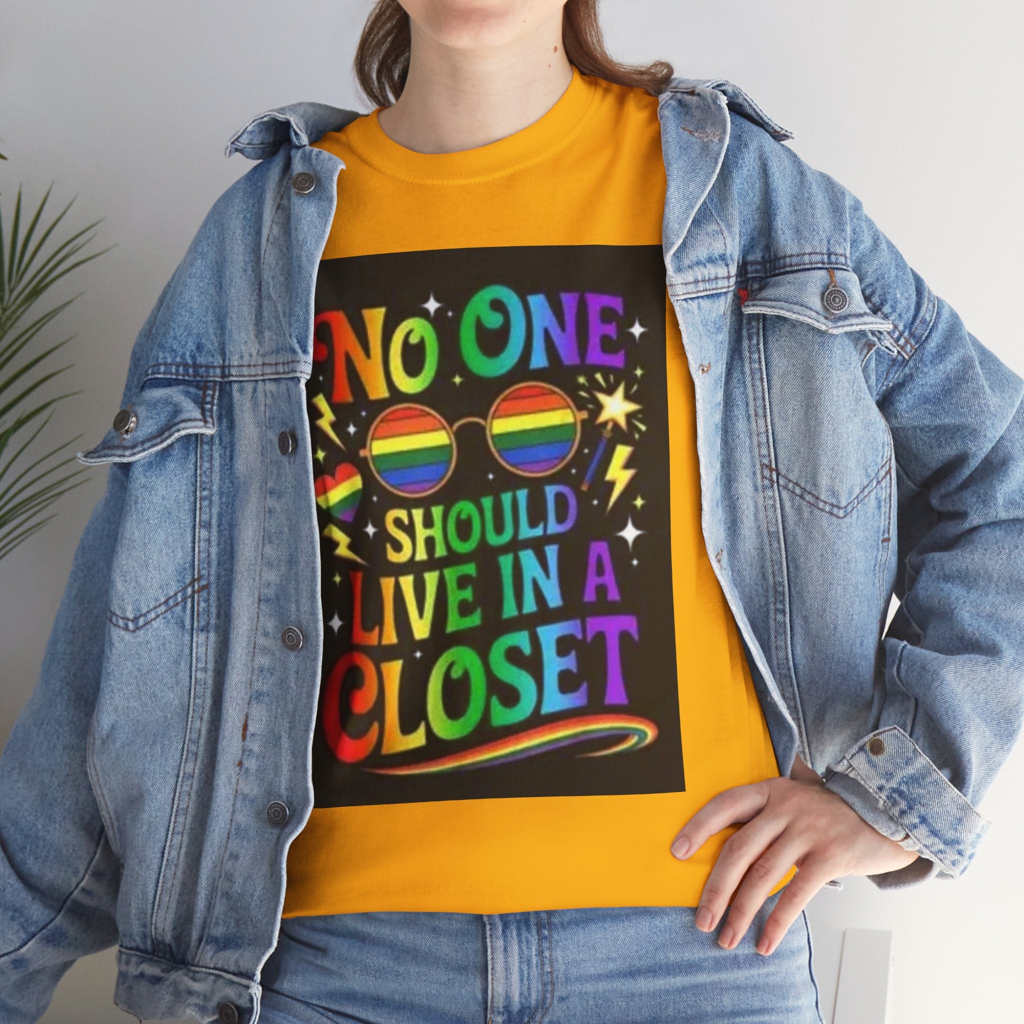 T‑Shirt — "No One Should Live in a Closet" Rainbow Pride Tee