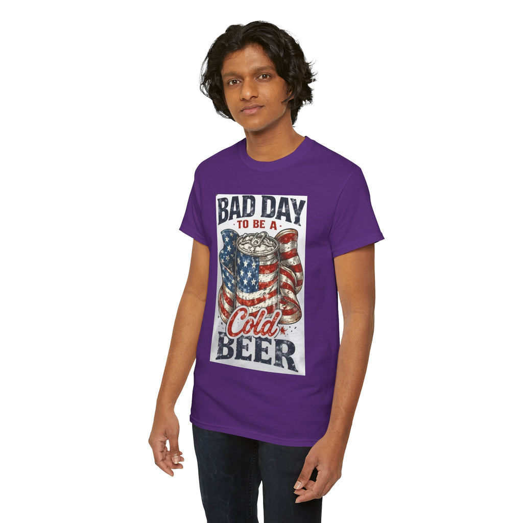 Bad Day to Be a Cold Beer T-Shirt — American Flag Beer Can Graphic Tee