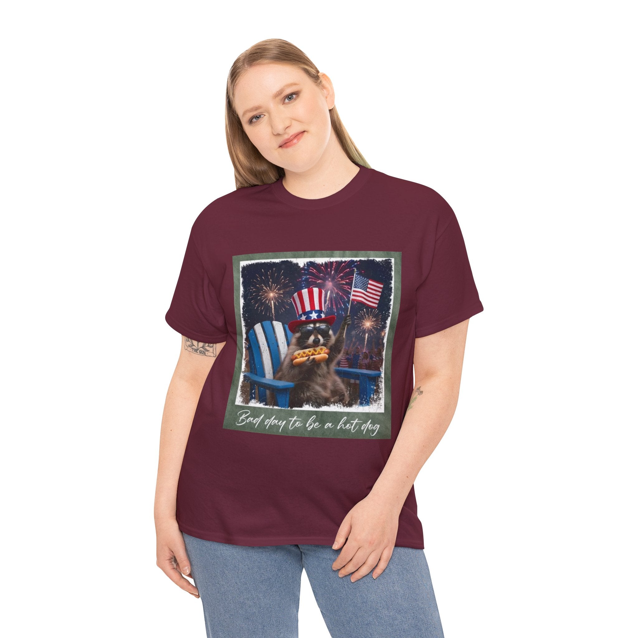 Patriotic Uncle Sam Bear T-Shirt — 'God Spares Us to Be a Hot Dog' 4th of July Tee