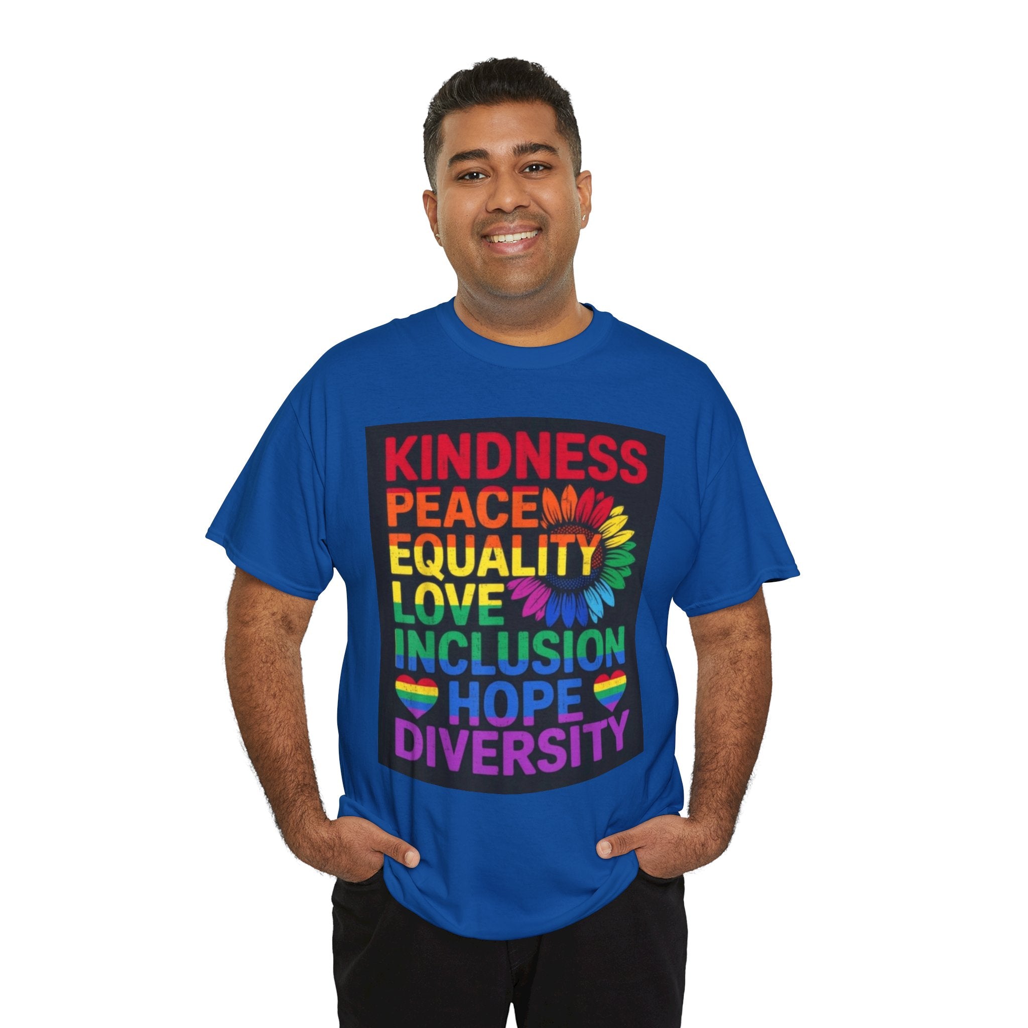Kindness Peace Equality Rainbow T-Shirt — Pride Inclusion & Diversity Tee