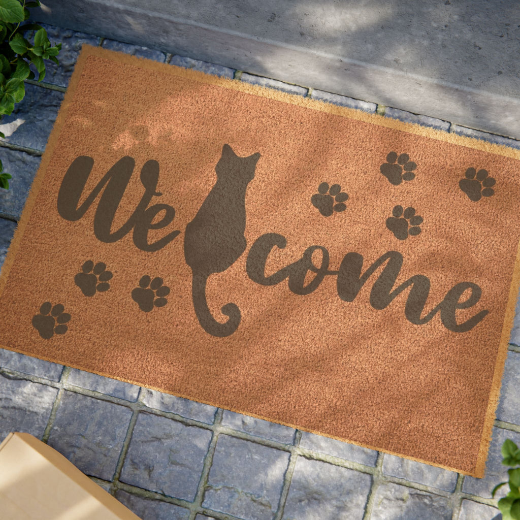 Cat Paw 'Welcome' Doormat — Cute Cat Silhouette & Paw Prints Entry Mat