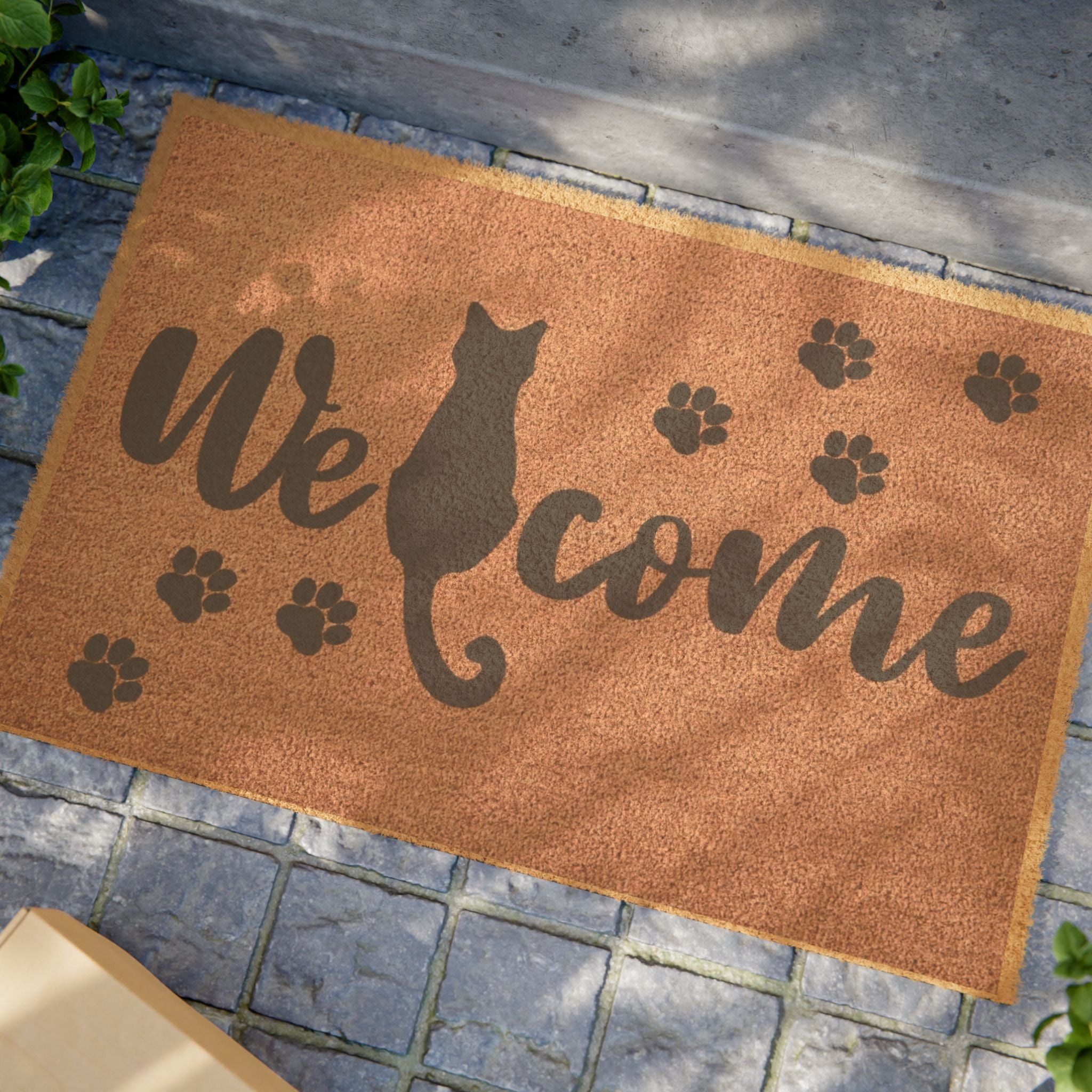 Cat Paw 'Welcome' Doormat — Cute Cat Silhouette & Paw Prints Entry Mat